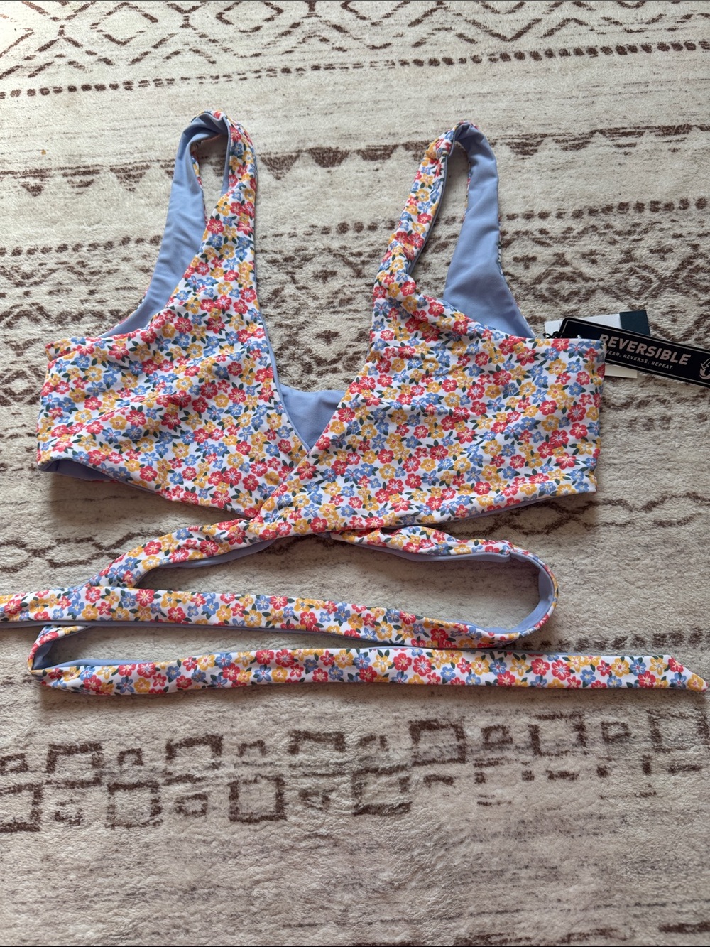 Hollister Floral Wrap Bikini Top in Light Blue, Pink, Yellow & Red Size Medium
